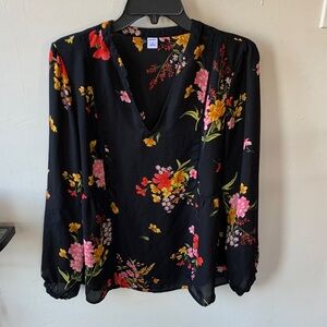 Old Navy Black Blouse with Floral Design